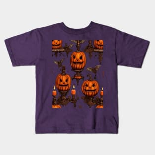 Jack O Lanterns, Flying Bats And Gothic Candle Sconce Cut Out Kids T-Shirt